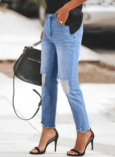 Women'S Boyfriend Jeans Stretchy Ripped Distressed Zimbaplatinum Denim Pants Size 4-18