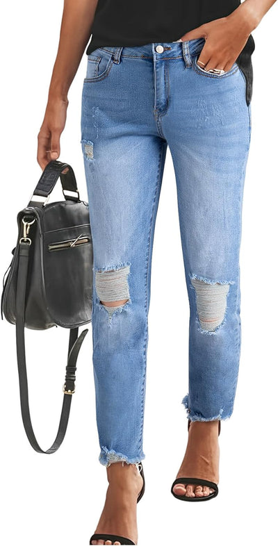 Women'S Boyfriend Jeans Stretchy Ripped Distressed Zimbaplatinum Denim Pants Size 4-18